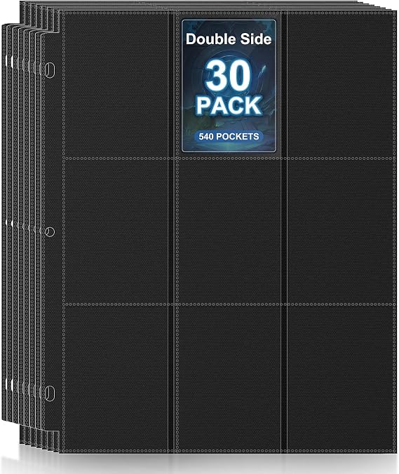 30 Pack 9 Pocket Page Protector,540 Pockets Black Card Binder Sheets, Trading Card Sleeves Pages Baseball for 3 Ring Binder, Sheets Standard Size Cards, Sport Game Business Cards