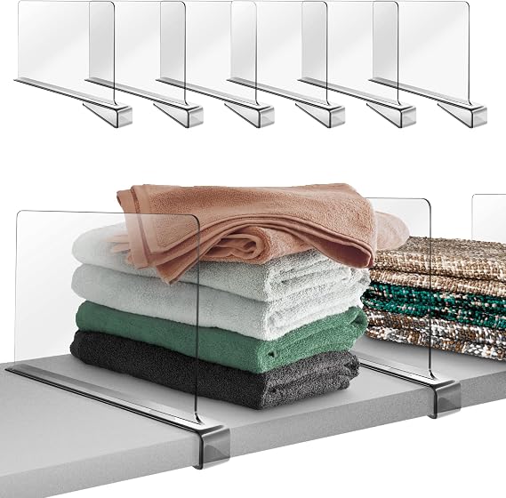 6 Pack Acrylic Shelf Dividers for Closet Organization, Clear Shelf Divider Fits Shelves of 0.4-1 Inch,Purse Organizer for Closet, Shelf Organizer, Closet Organizers and Storage