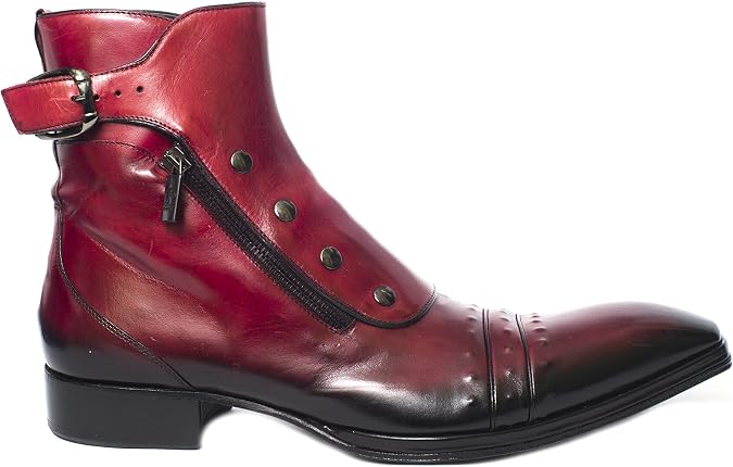 Jo Ghost 3207 M Italian Mens red Ankle Boots with Two Zippers and Buckle