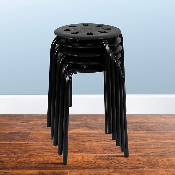 EMMA + OLIVER Black Plastic Nesting Stack Stools, 5-Pack