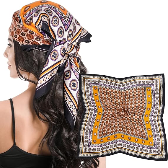 MANSPHIL 100% Mulberry Silk Head Scarf, Women Square Neck Scarves, Hair Scarf Bandanas, Multi Size, 21", 27", 35"