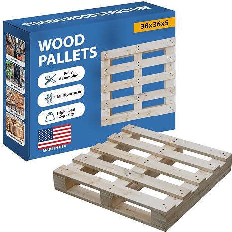 Greaton, Heavy-Duty 2-Way Entry Wooden Pallet 38x36x5, Industrial-Grade Hardwood Shipping Pallet, Durable, Reusable, Stackable, Easy to Handle, Commercial Use as a Floor-Pallet, 5 Pack