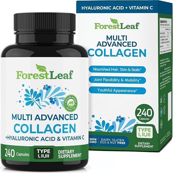 ForestLeaf Collagen Supplements for Women & Men Types I/II/III, 240 Caps