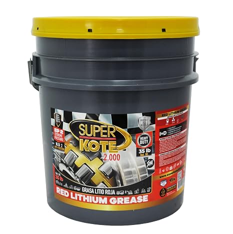 Red and Tacky Lithium Grease Superkote 2000 | NLGI 2 | Lubricant Grease | Extreme Pressure | High Temperature | Heavy Duty | Industry | Construction | Automotive | Red Grease | 35 LB Pail