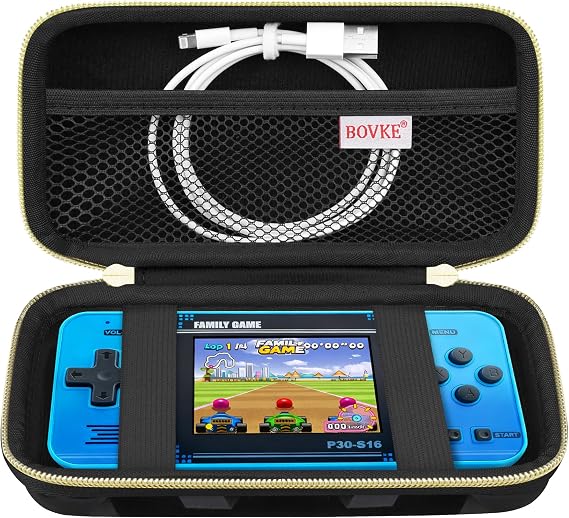BOVKE Carrying Case for WELLSTG Handheld Game -Preloaded 220 Retro Video Games, Mini Arcade Electronic Storage Organizer, Extra Mesh Pocket fits Cable, Black Cube (Case Only)