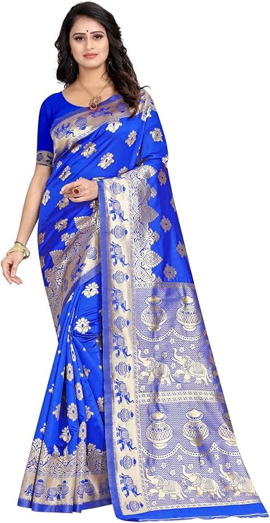 Women's Pure Soft Kanjivaram Silk Saree Banarasi Design Style with Blouse Piece for Wedding (Pari9016-51)