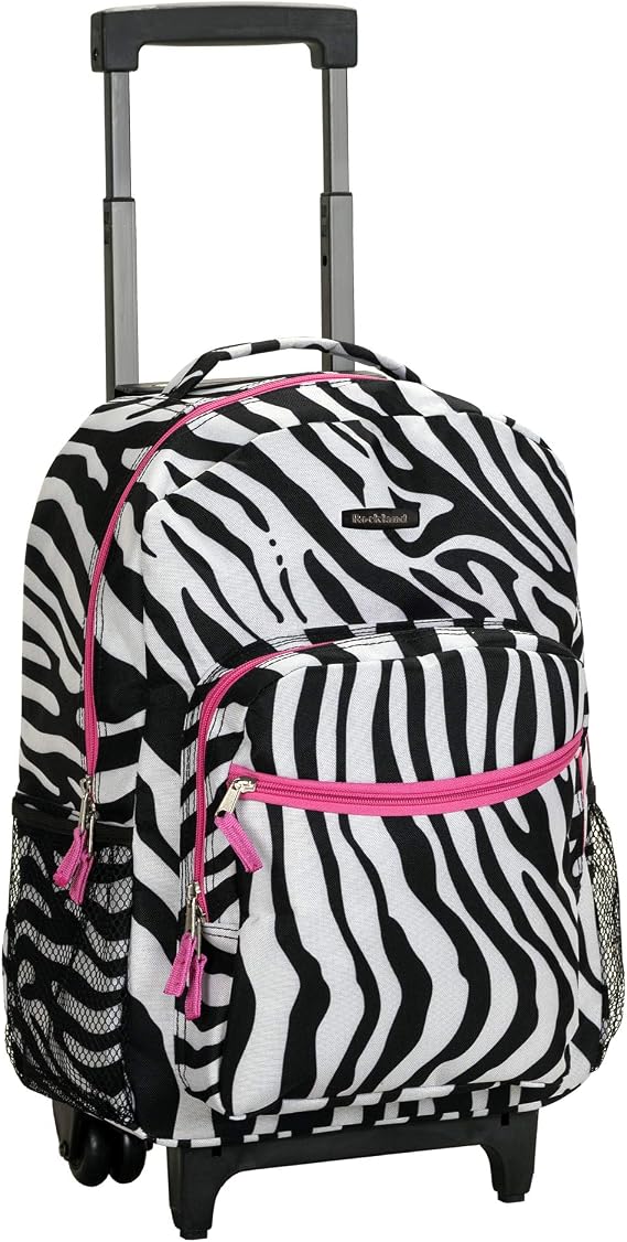 Rockland Double Handle Rolling Backpack, Pink Zebra, 17"