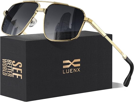 Luenx Polarized Aviator Sunglasses Men Women Retro Square UV400 Driving