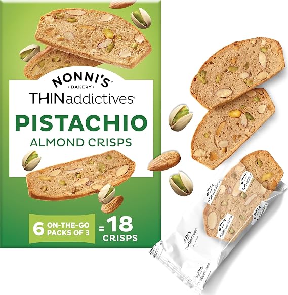Nonni's THINaddictives Pistachio Almond Thin Cookies, 6 On-the-Go Packs