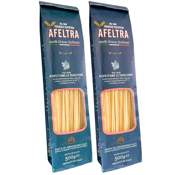 Afeltra Spaghettoni Pasta from Italy 1.1 lb. (500g)(Pack of 2) Spaghetti - Similar to Bucatini - Fettuccine - Linguine - Tagliatelle - Pasta di Gragnano - Bronze Cut - Slow Dried