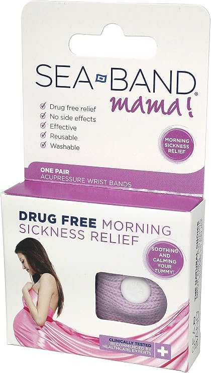 Sea Band Mama Nausea Relief Acupressure Wristbands Drug Free Comforting Bands for Morning Sickness Motion Sickness Includes Case 2 Count
