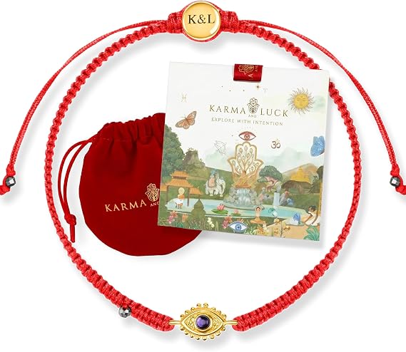 'KARMA AND LUCK Powerful Protection, Red String Bracelet & Evil Eye Charm for Women with Genuine Gemstone, Size 5.5''-7.5'