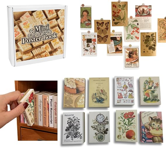 VDFZHL Mini Books DIY Crafts Miniature Books with Washi Stickers, Scrapbook Sticker Pages (Non-Adhesive), 8 Themes 640 Mini Illustrations, Cuttable Pages, Dollhouse Decor, Miniature Lover Gifts