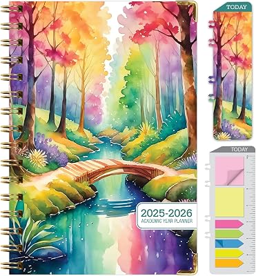 HARDCOVER Academic Year 2025-2026 Planner: June 2025 Through July 2026 5.5x8 Daily Weekly Monthly Planner Yearly Agenda. Bookmark, Pocket Folder and Sticky Note Set Rainbow Trail
