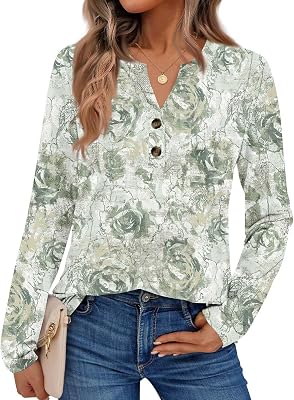 Womens Long Sleeve Shirts 2025 Fall Henley Dressy Casual Tops Trendy Blouses Button Down Cute Outfits Tunics
