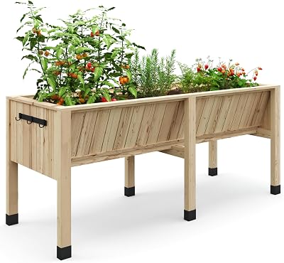 CABIHOME 72x26x30 in Raised Garden Bed, Elevated Wood Planter Box Stand with Leg for Backyard, Patio, Balcony, 6 Legs, 6x2x2.5 Ft, 13.7in Depth Planter, Log Color