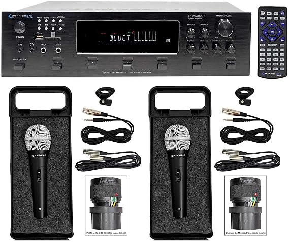 Technical Pro 6000 Watt Bluetooth Karaoke Amplifier Receiver w/USB, SD+(2) Mics