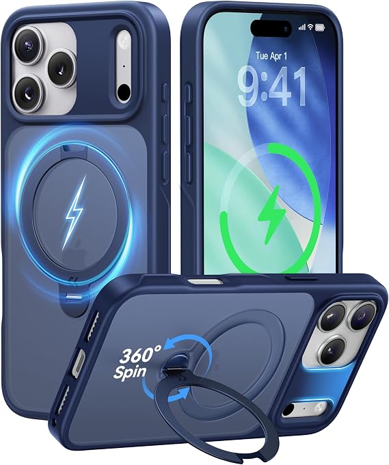 CASEKOO Official Blue for iPhone 17 Pro Case with 360 Spin Magnetic Stand