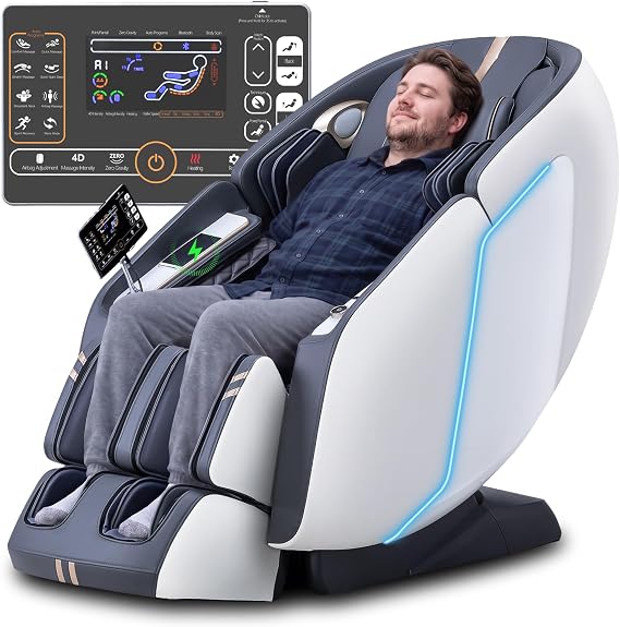 MassaMAX MT398 4D Full Body Massage Chair, 55"SL Track, Zero Gravity, White