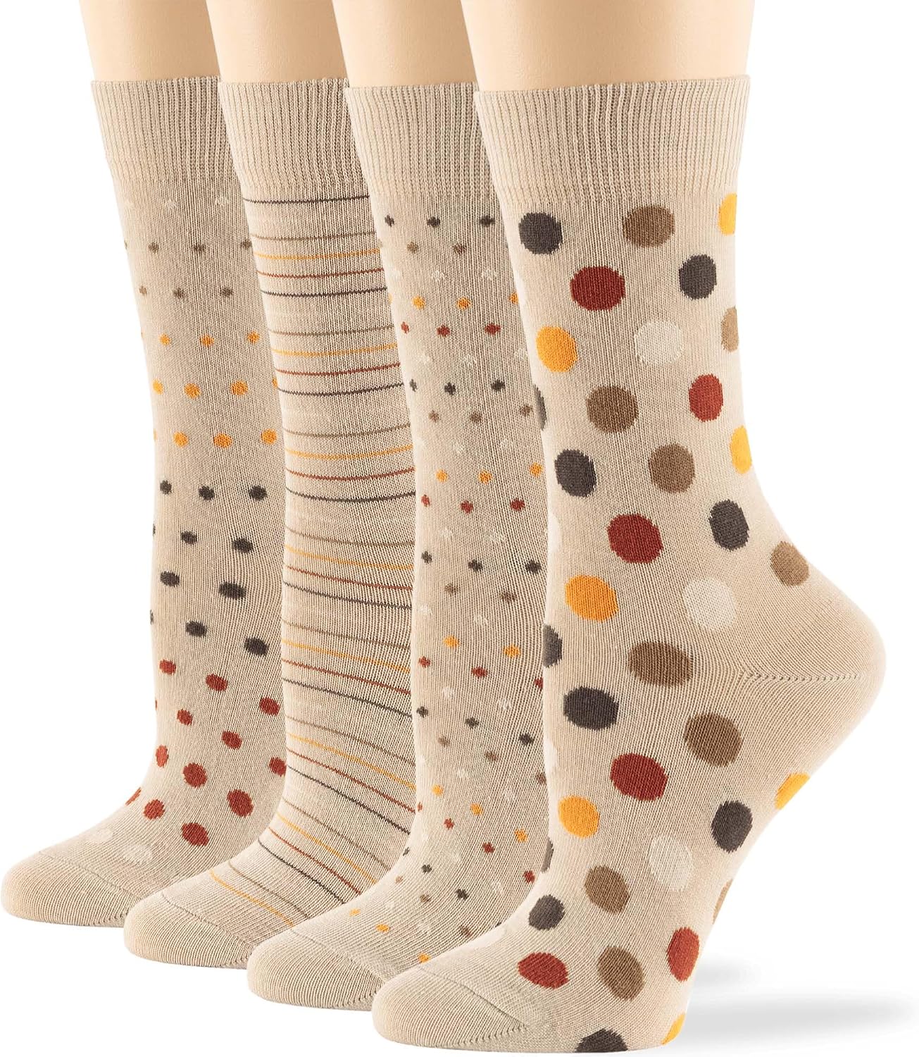 7BigStars Women Crew Socks - Patterned and Dress Cotton Socks, 4 Pairs Soft Breathable Fit for Casual