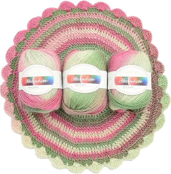 3 Rolls of Wool Yarn, Soft Worsted Yarn Rainbow Gradient Color DIY Baby Knit Woolen Shawl Scarf Sweater Sweater Crochet Supplies (Pink+Green)