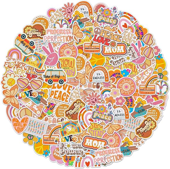 100 Pcs Groovy Boho Hippie Stickers
