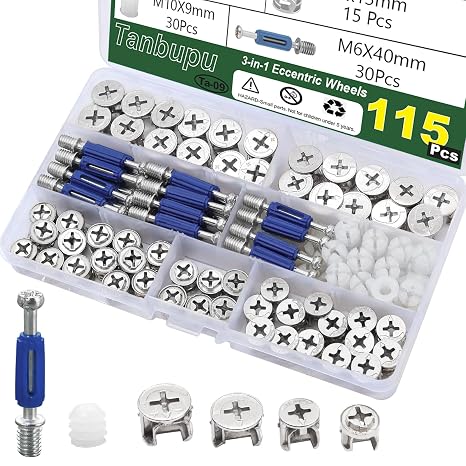 115Pcs Cam Locks+120Pcs Rack Nuts Screws, Washers and Cable Ties