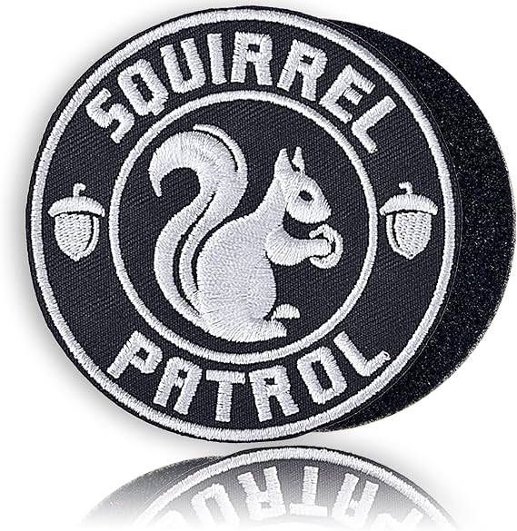 Squirrel Patrol 3" Funny Dog Harness Patch Embroidered Morale Patch with Hook and Loop for Vest, Backpack, Patch Wall (Black-Squirrel)