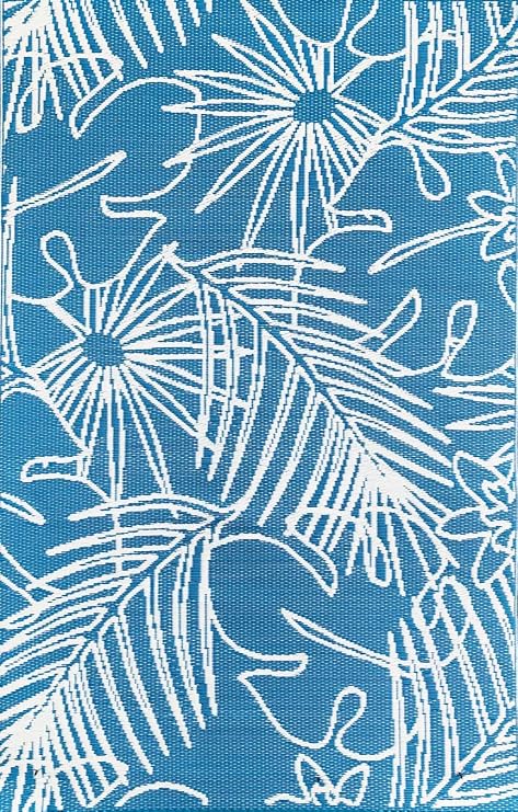 Mad Mats Outdoor Rug, Reversible Plastic Mat for Patio, Porch, Deck, Kitchen & Bath, Palm, 6' x 9', Turquoise/White
