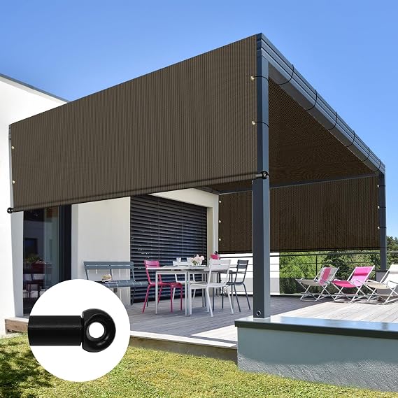SunnyRoyal 10' x 16' Pergola Shade Cover Replacement Canopy Shade Cover with Weighted Rods & Grommets Outdoor Sun Shade Cloth for Patio Porch Garden (Brown)