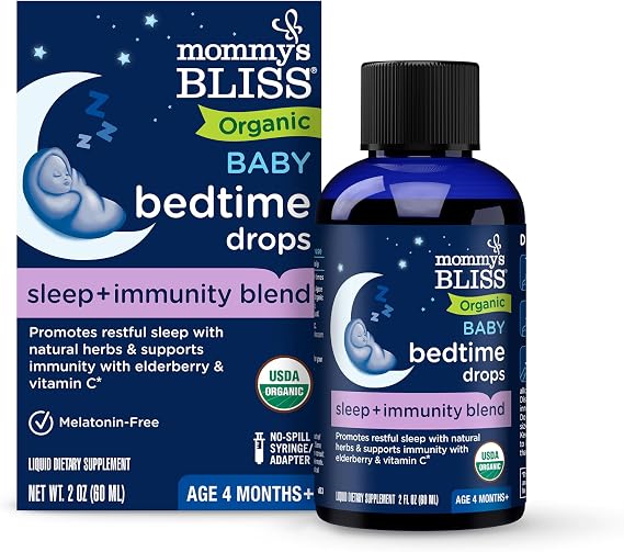 Mommy's Bliss Organic Baby Bedtime Drops + Overnight Immunity Support*, Promotes Restful Night, Melatonin Free, Age 4 Month+, 2 Fl Oz