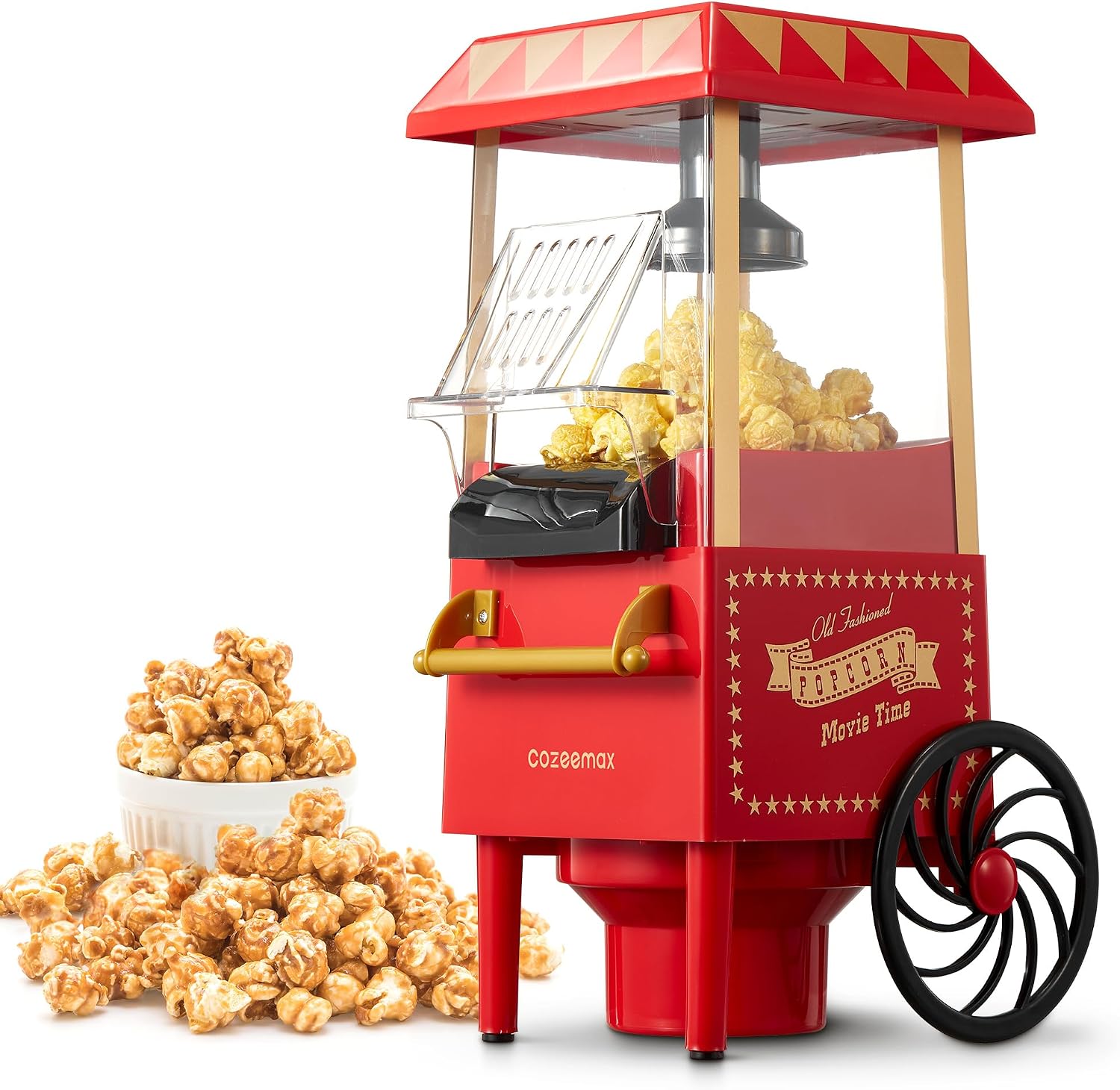 Popcorn Maker 1200W Hot Air Popper Machine, Healthy & Fat-Free, Easy to Clean Best Popcorn Popcorn for Movie Nights and Parties of All Kinds, Kids Birthday Party Favorites, Red
