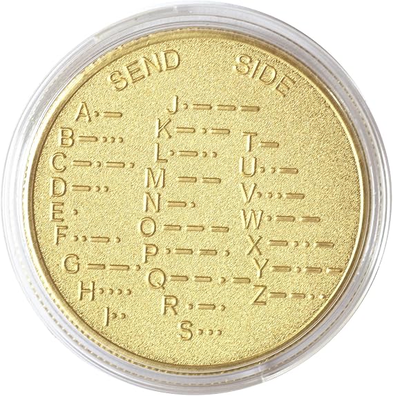 CW Morse Code Commemorative Chips, Morse Code Chip Explore The Learn in Entertainment of Encryption Language and Games Pocket Token Chips (Round Golden)