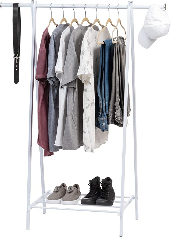 IRIS USA Clothes Rack with Shelf, Garment Storage, White