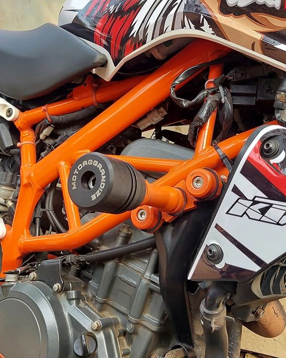 Motoaggrandize Frame Sliders | Crash Protectors for KTM Duke 125 | 200 | 250 | 390 [Gen 1 and Gen 2 only] | Colour: Orange