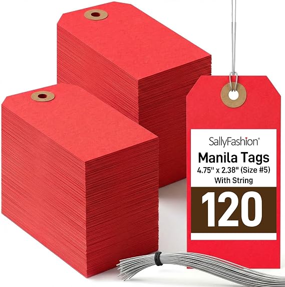 SallyFashion 120Pack Red Safety Tags with Wire, 4-3/4" x 2-3/8" (Size #5)