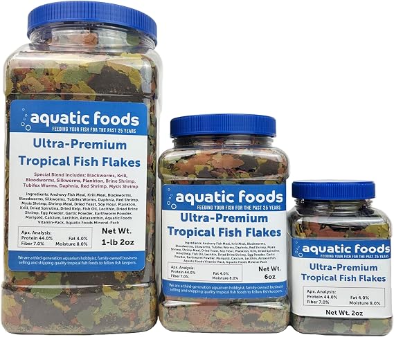 Ultra Premium Tropical Fish Flakes with Krill and Shrimp Meal, Spirulina for All Tropical Fish Also Pellet Mix, Wafer Mix Included...2oz