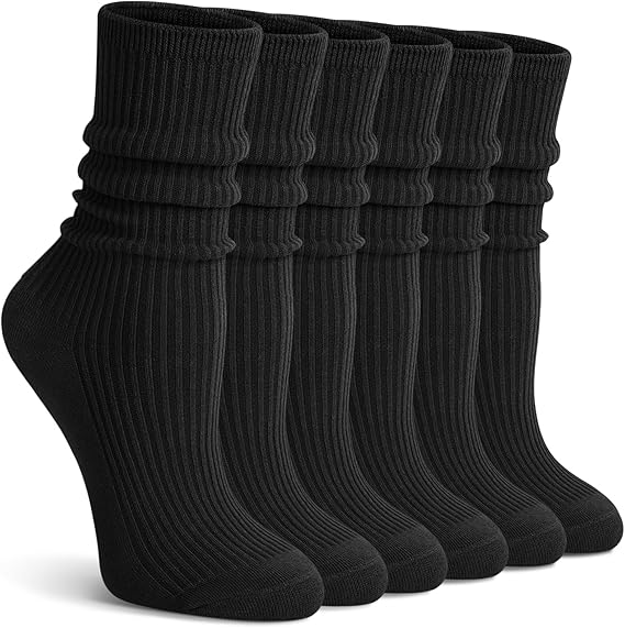 YSense 6 Pairs Cotton Crew Socks for Women Long Boot Socks