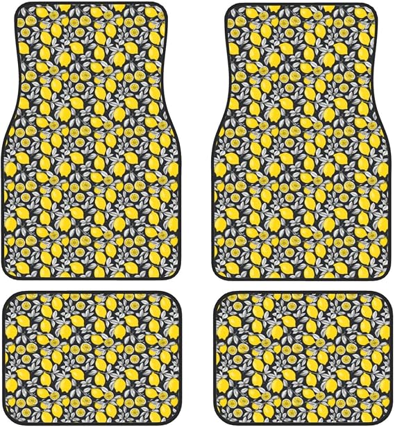 Lemon Fruit Pattern Print Car Floor Mats Set 4 Pieces Waterproof Foot Pads Cushion Cars Interior Accessories