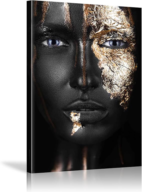 HYFBH Black and Gold Wall Art, African Americans Women Posters Decor Bathroom Black Art Gold Rose Canvas Wall Art for Modern Bathroom African Art Wall Decorations Bedroom Living Room 12”x16”