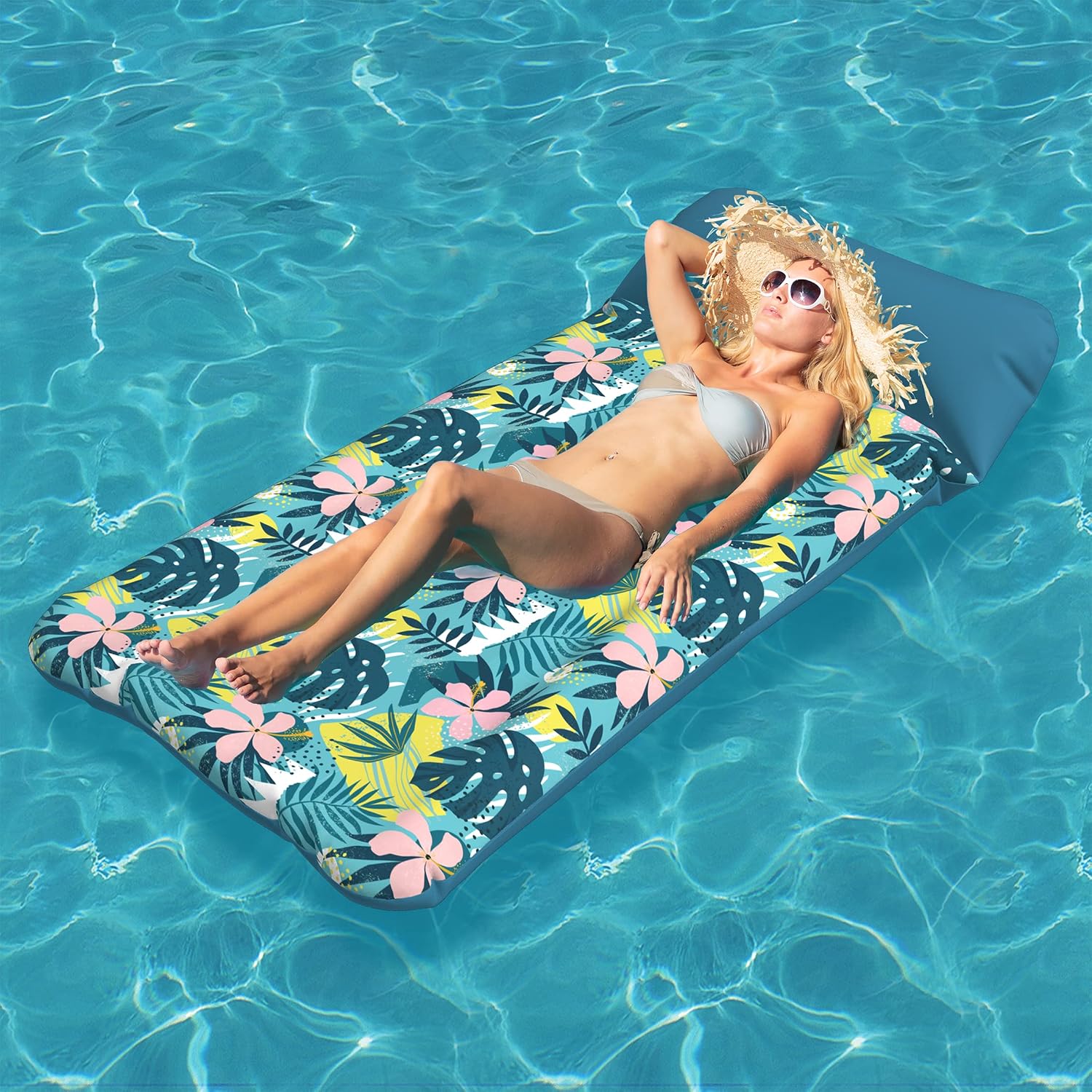 Oversized Pool Float Lounge Fabric-Covered 185  100cm, Inflatable Tanning Pool floaties for Adults, Pool Raft Lounger and Rafts &amp; Inflatable Ride-ons for Party, Sea, Beach, Lake