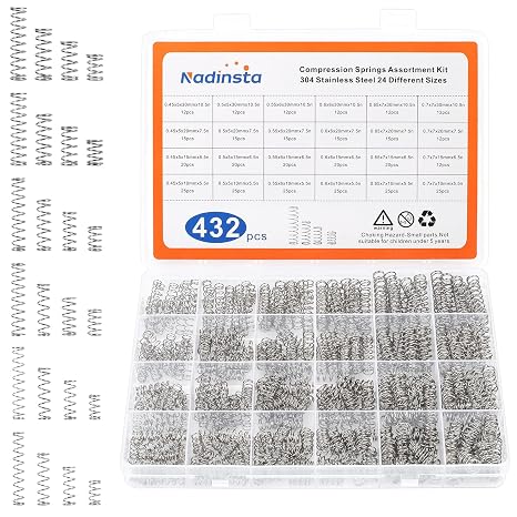 Nadinsta 432 pieces compression springs assortment 24 sizes stainless steel compression spring metal coil spring diameter lengths 10 mm 15 mm 20 mm 30