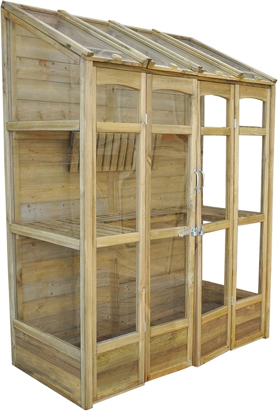 Forest Garden Wooden Lean to Greenhouse 5'x2' | Victorian Tall Wall Grow House with 2 opening doors | Roof Vent | Grow Vegetables in style | Perfect greenhouse for small gardens