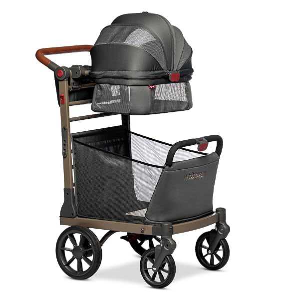 Wadabuggy Pet Foldable Cart - Luxury Cat & Dog Stroller with Extra Large Shopping Basket, Cup Holders, Ventilated Canopy - Easy Fold Pet Stroller for Cats & Dogs