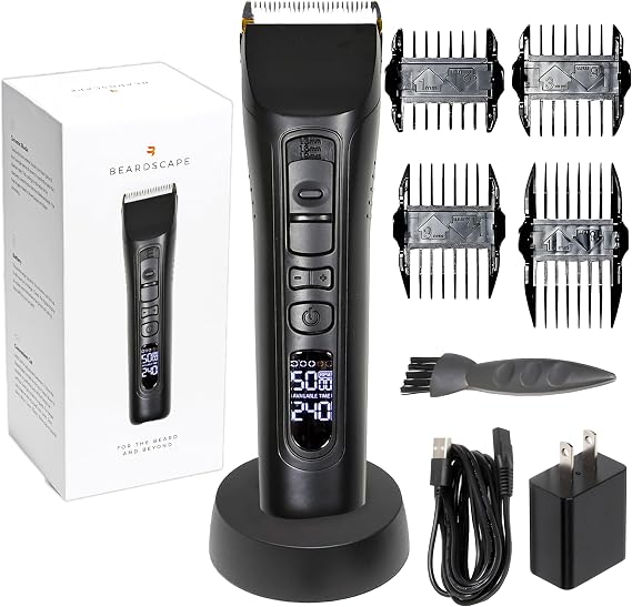 Brio Beardscape V1 Cordless Beard Trimmer for Men with Ceramic Blade, Black | Beard Trimmer, interchangeable guards, Low-Friction, Precision Grooming for Beard & Body 4-Hour Battery Time