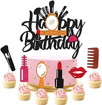 Makeup Cake Topper Masquerade Cupcake Picks for Female Women Girl Wife Spa Cosmetics Theme Happy Birthday Party Supplies