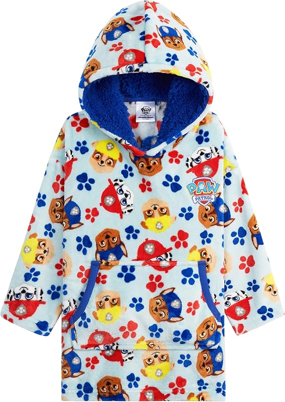 Paw Patrol Blanket Hoodie for Kids Toddlers, Fleece Wearable Blanket with Sherpa Hood, Marshall Rubble Chase Gifts for Kids (Blue, 4-6 Years)