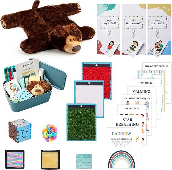 ODOXIA Calm Down Corner | Classroom and Special Education Must Haves | School Items for Kids | Kit with Sensory Mats, Posters, Solutions Wall, Sensory Toys