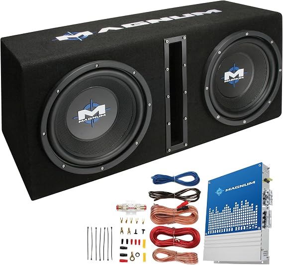 MTX Magnum MB210SP 10 Inch 400 Watt RMS Dual Car Loaded 200 Watt RMS 800 Watt Max Polymer Coated Cone Subwoofer with Box Enclosure And Wiring Kit