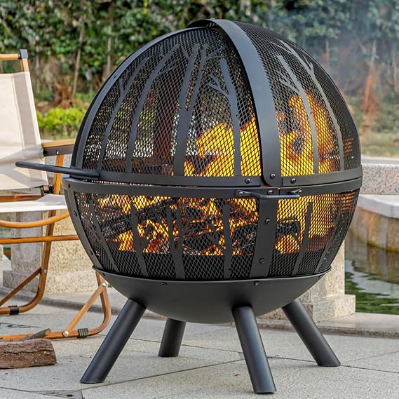 Panovue 35 Inch Wood Burning Fire Pit with BBQ Grill, Heavy Duty Fire Pits